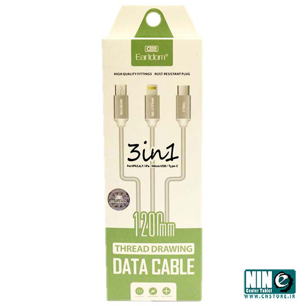 کابل شارژ سه سر microUSB و USB-C و لایتنینگ ارلدام مدل EC-iMC01 طول 1.2 متر