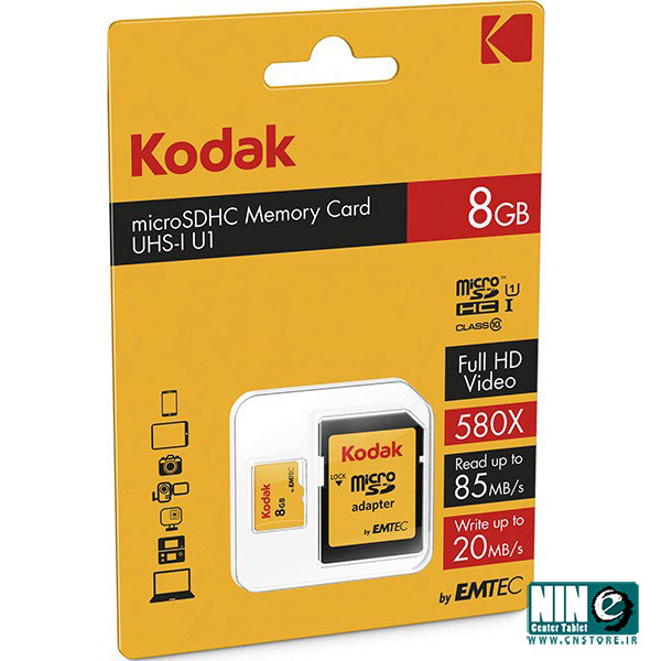  کارت حافظه microSDHC امتک کداک کلاس 10 استاندارد UHS-I U1 سرعت 85MBps 580X به همراه آداپتور SD ظرفیت 8 گیگابایت