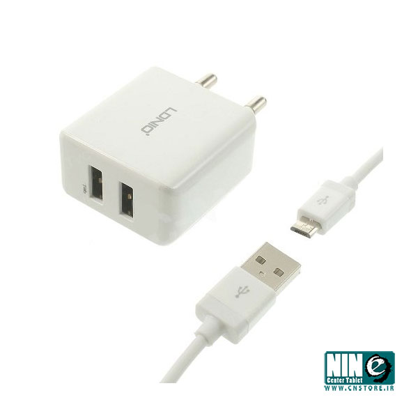  شارژر دیواری 2.1 آمپر LDNIO با دو پورت USB مدل DL-AC200 به همراه کابل میکرو USB
