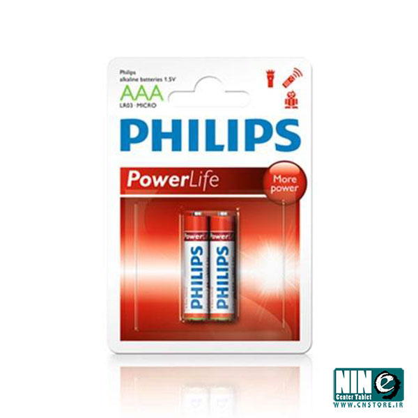  باتری نیم قلمی فیلیپس Power Alkaline AAA بسته 2 عددی