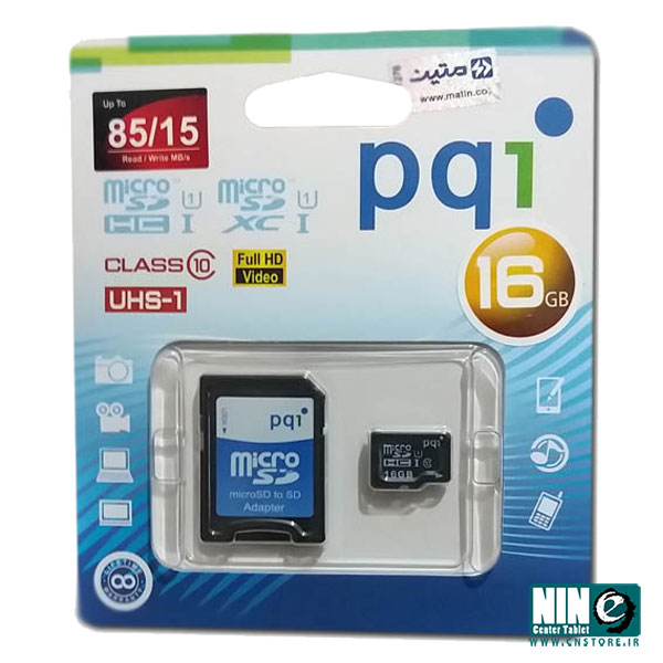  کارت حافظه microSDHC پی کیو آی کلاس 10 استاندارد UHS-I U1 سرعت 85MBps همراه با آداپتور SD ظرفیت 16 گیگابایت 