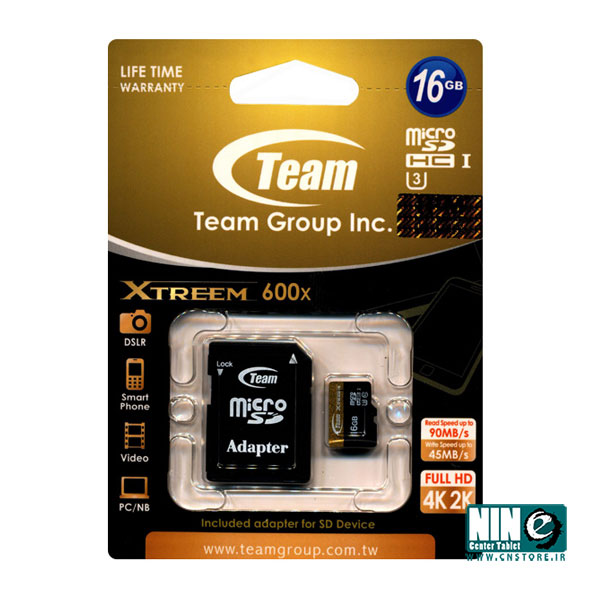  کارت حافظه تیم گروپ microSD 16GB UHS-I U3 Xtrem 600X With Adapter