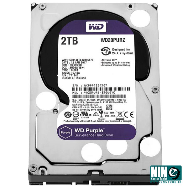  هارددیسک اینترنال وسترن دیجیتال مدل Purple WD20PURZ ظرفیت 2 ترابایت