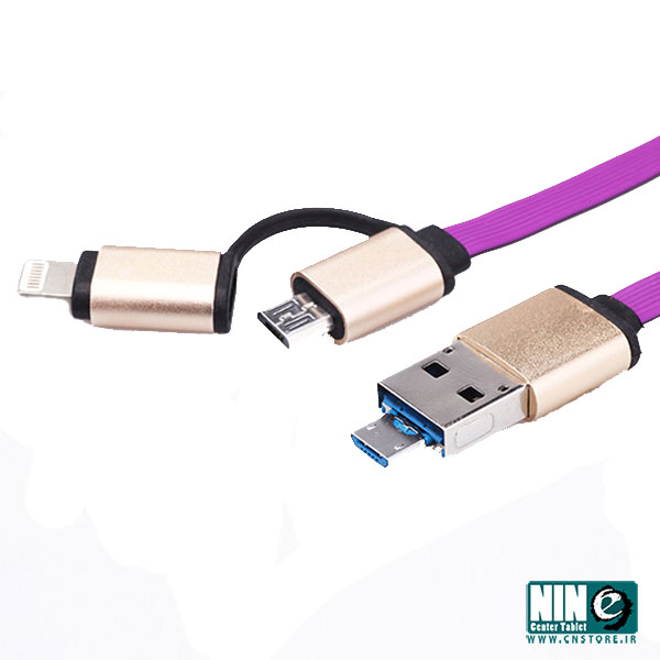  کابل تخت تبدیل USB به لایتنینگ و microUSB مجیک به طول 1 متر