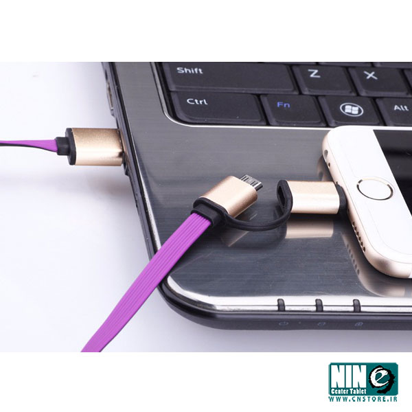  کابل تخت تبدیل USB به لایتنینگ و microUSB مجیک به طول 1 متر