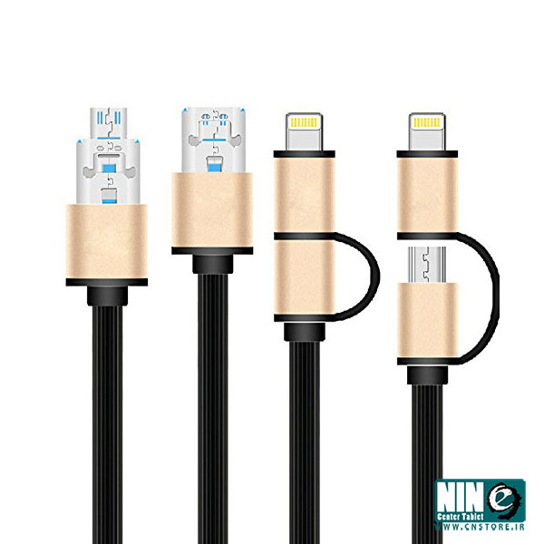  کابل تخت تبدیل USB به لایتنینگ و microUSB مجیک به طول 1 متر
