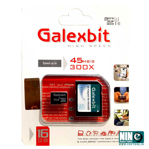  کارت حافظه گلکسی بیت کلاس 10 استاندارد UHS-I U1 سرعت 45MBps همراه با آداپتور SD ظرفیت 16 گیگابایت
