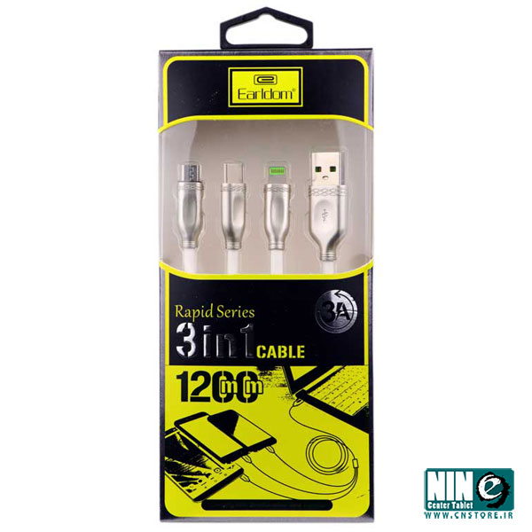کابل شارژ سه سر لایتنینگ ، microUSB و USB-C ارلدام مدل ET-IMC012 به طول 1.2 متر