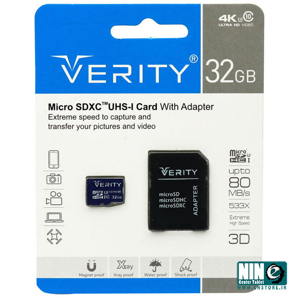 کارت حافظه microSDXC وریتی کلاس 10 استاندارد UHS-I U3 سرعت 80MBps ظرفیت 32 گیگابایت به همراه آداپتور SD