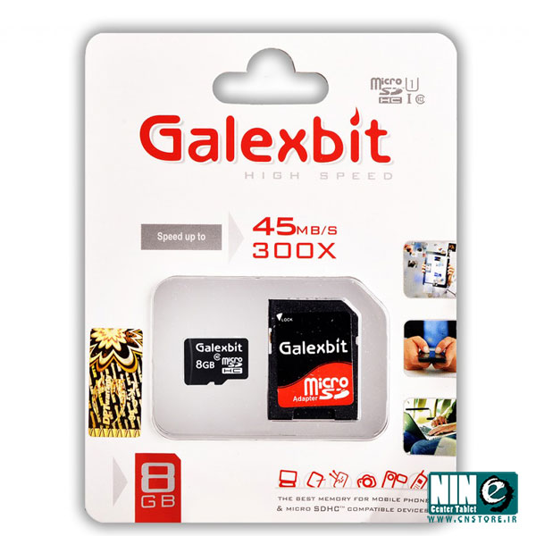 کارت حافظه گلکسی بیت کلاس 10 استاندارد UHS-I U1 سرعت 45MBps همراه با آداپتور SD ظرفیت 8 گیگابایت